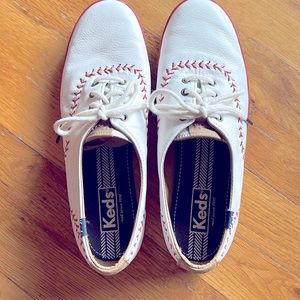 Keds white leather baseball sneakers